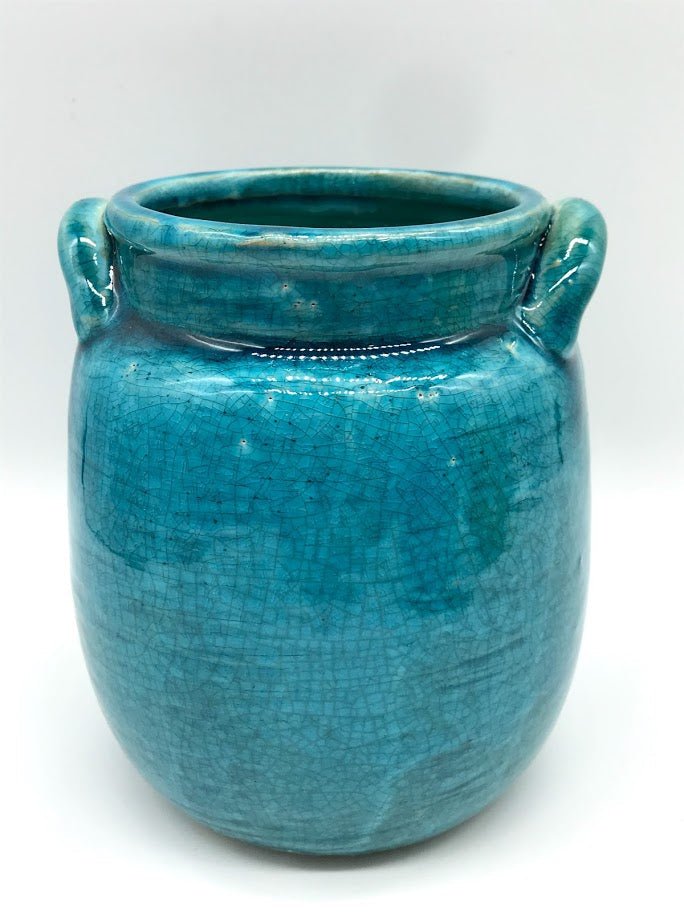 Ceramic Jar Crock Planter in Blue