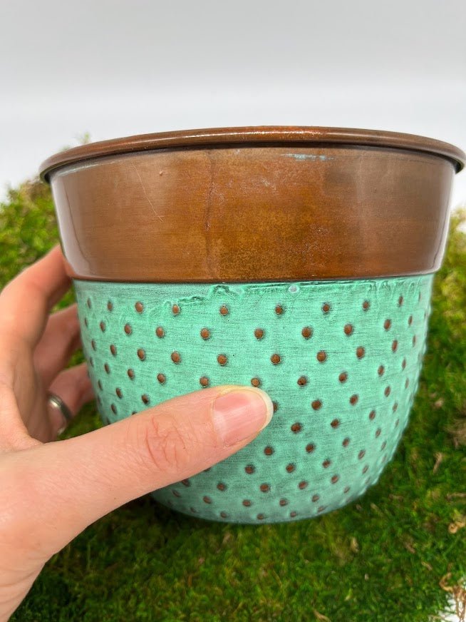 Copper and teal 6" Hobnail Planter Pot