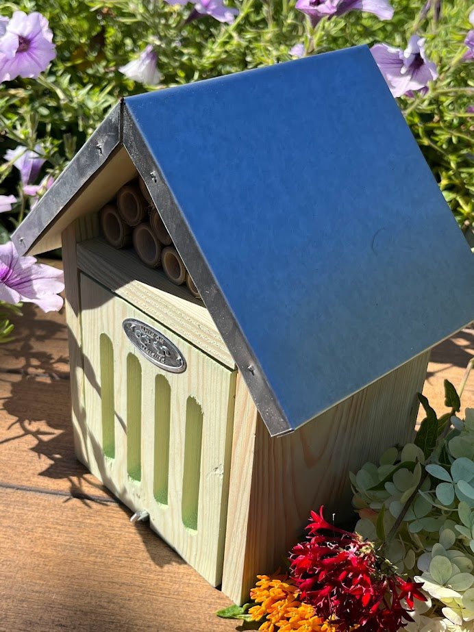 Wood Pollinator and ladybug House with Tin Roof - Luxe Natural