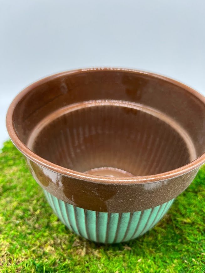 Copper and teal 6" striped metal Planter Pot