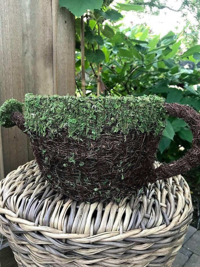 Watering Can PLANTER - Natural MOSS & Wicker - Garden Outside The Box