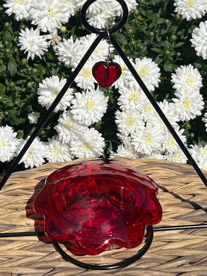 Hummingbird Feeder Dish with white flowers in background