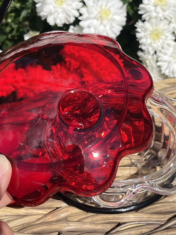Hummingbird Feeder Dish with white flowers in background