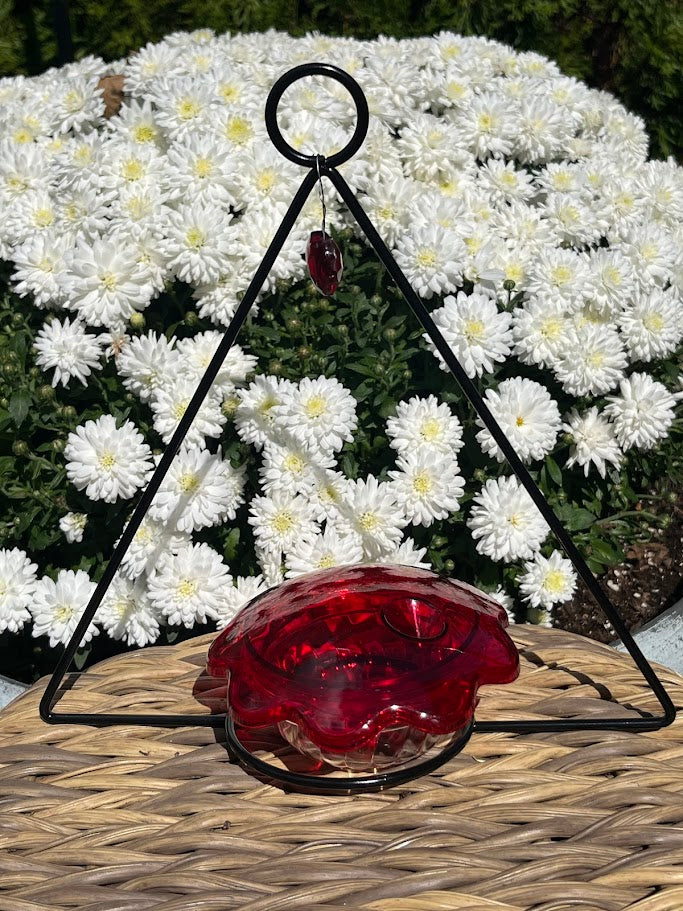Hummingbird Feeder Dish with white flowers in background
