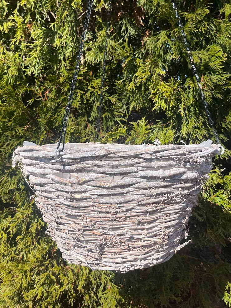 hanging wicker plant baskets 14" Hanging Basket Flat Bottom Grapevine