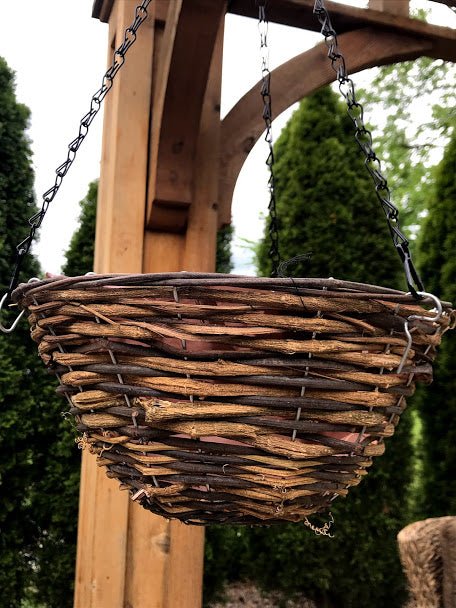 Rustic Wicker Wood Hanging Basket