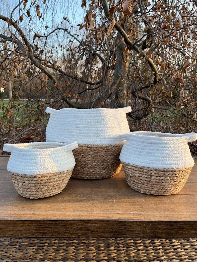 woven planter basket large Cable Basket in Oatmeal 7 in