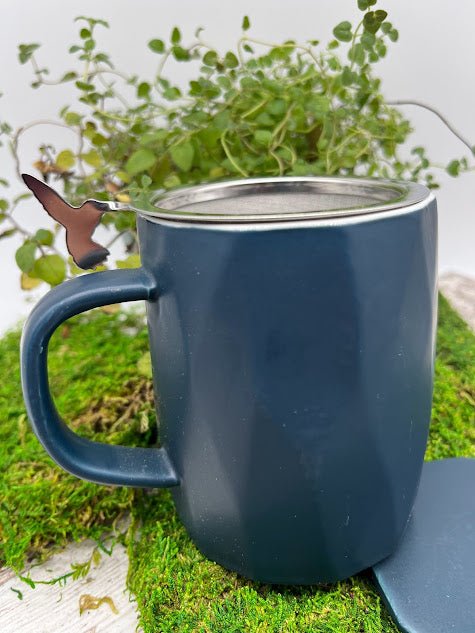 Blue Hummingbird Mug with Tea Basket