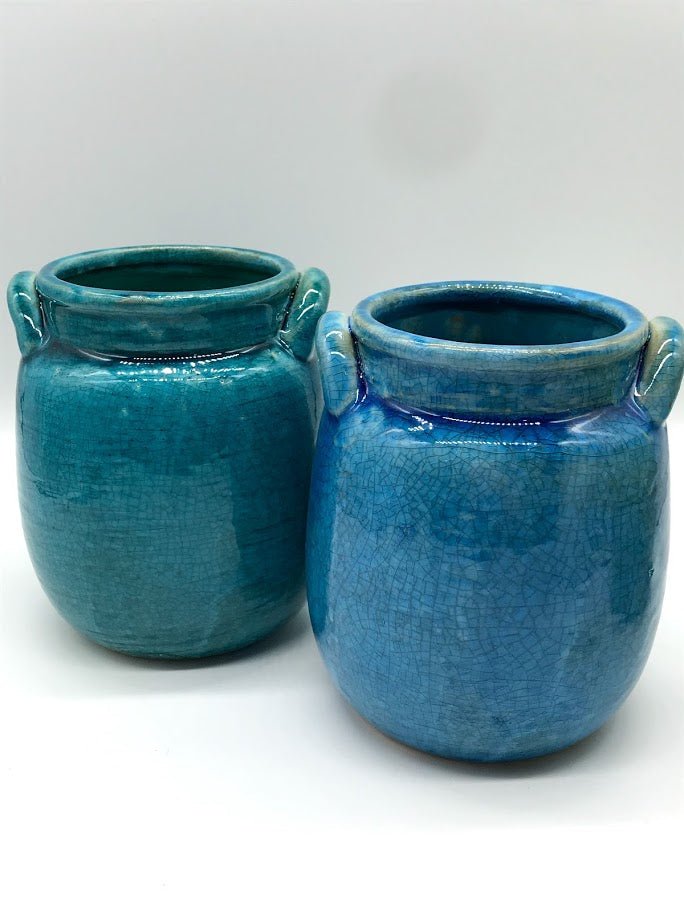 Ceramic Jar Crock Planters in Blue