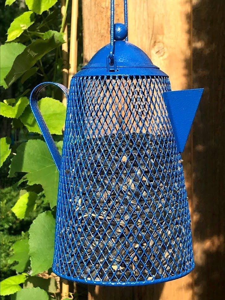 Coffee Pot Bird Feeder - Garden Outside The Box