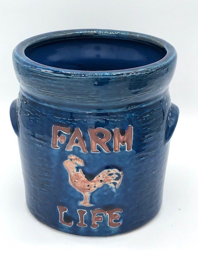 Farm Life Crock Planter - SMALL Blues - Garden Outside The Box
