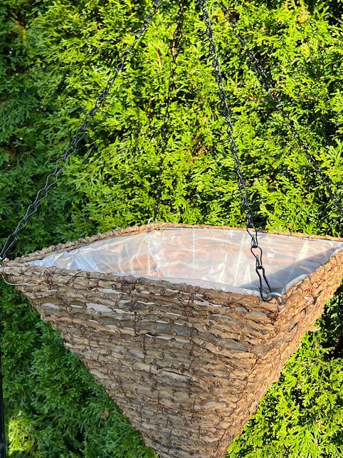 deep hanging planter Pyramid Wood Woven Hanging Basket, Natural, 14in Vail