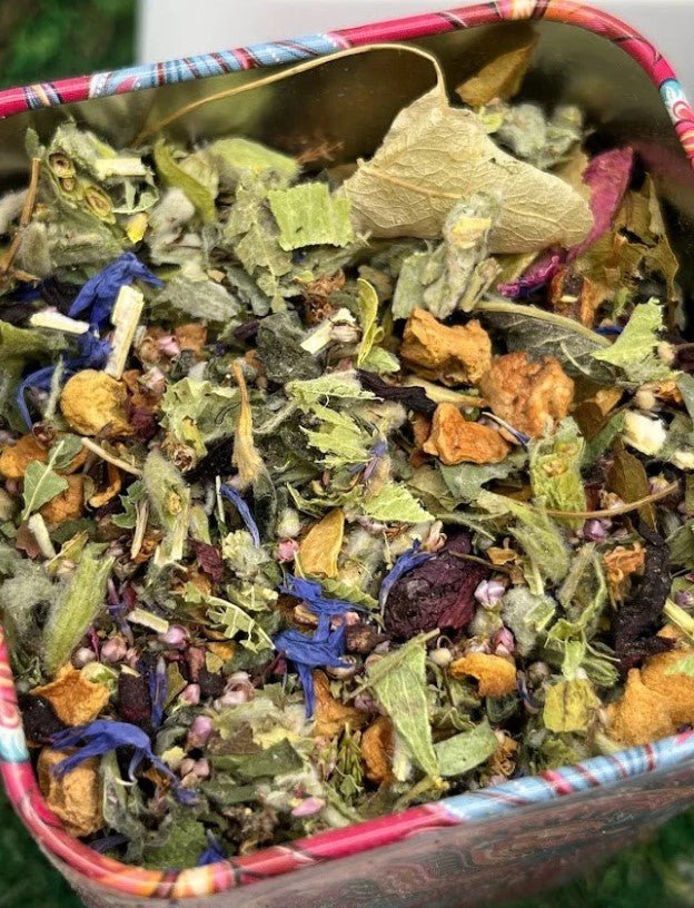 Tin filled with Loose Herbal Garden Tea