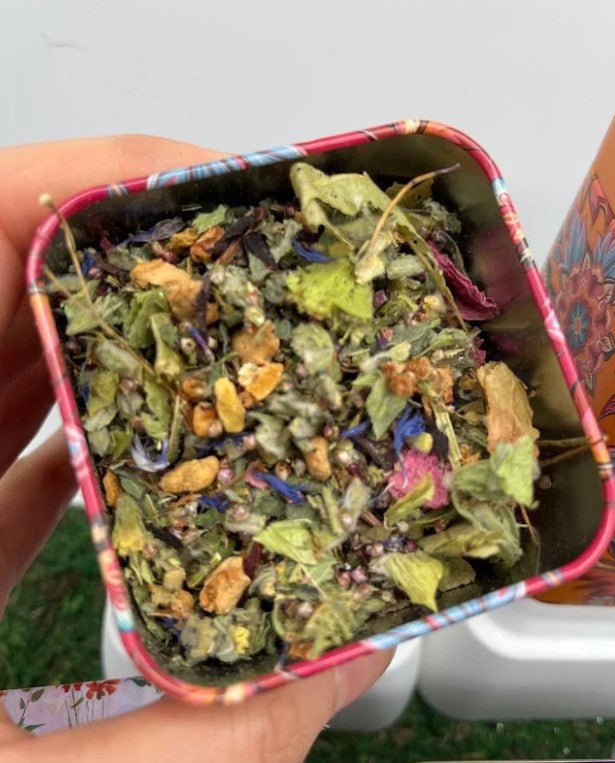 Tin filled with Loose Herbal Garden Tea