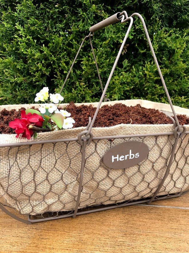 planter woven basket Panacea 14" Herb Basket With Burlap Liner Rust