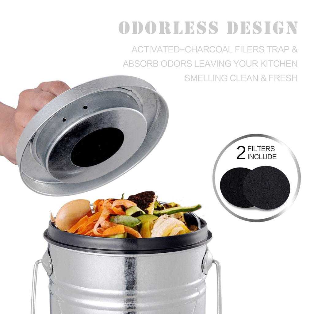 Kitchen Counter Compost Keeper - Silver - Garden Outside The Box
