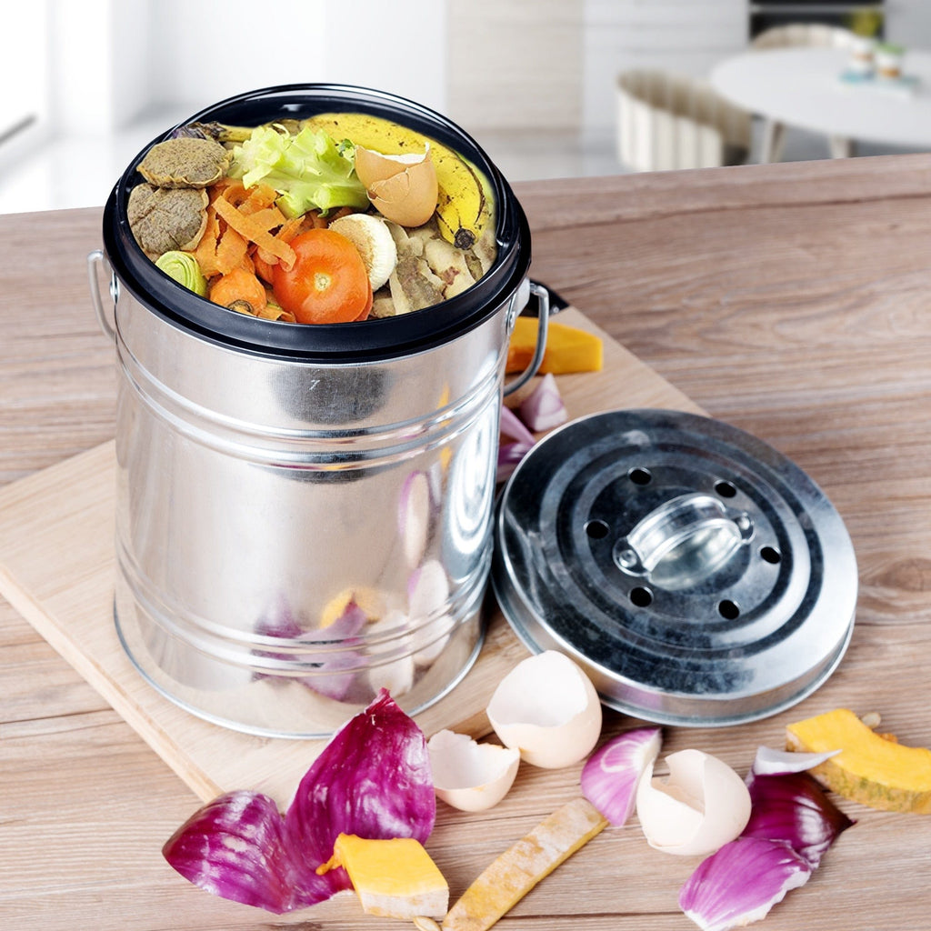 Kitchen Counter Compost Keeper - Silver - Garden Outside The Box