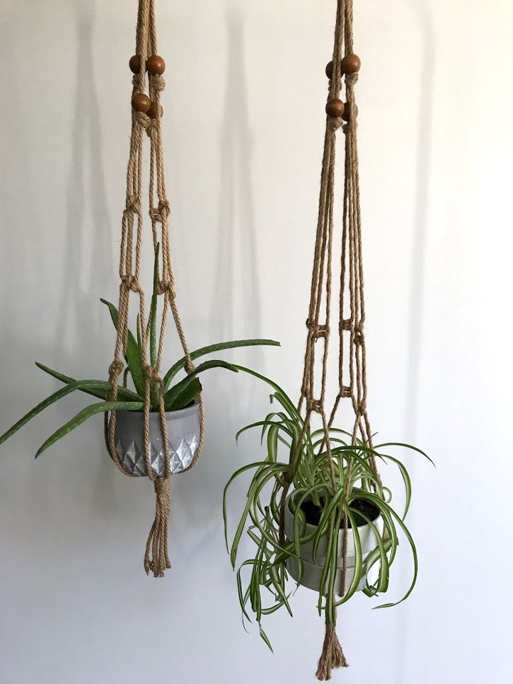 natural plant hanger Primitive 42" Beaded All Natural Jute Plant Hanger