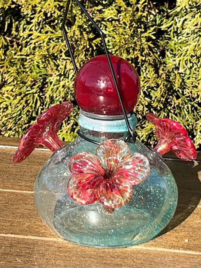 Hummingbird Feeder - Low Profile Glass Flowers