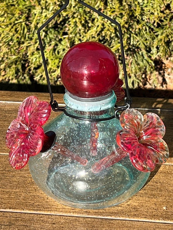 Hummingbird Feeder - Low Profile Glass Flowers