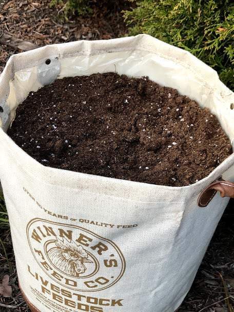 vintage grow bag patio planter Vintage Inspired Re-Purposed Sack Growing Planter
