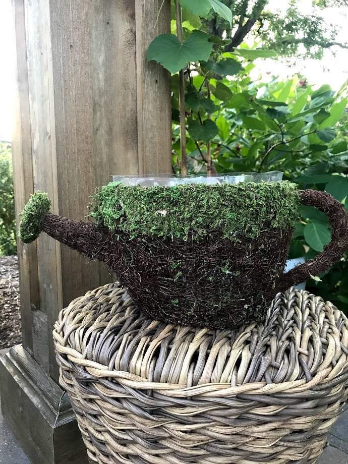 Watering Can PLANTER - Natural MOSS & Wicker - Garden Outside The Box
